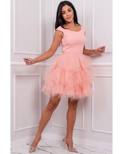 Rochie scurta roz pal cu pene din tulle Sandra Rochii scurte, Rochie scurta roz pal cu pene din tulle Sandra - jojofashion.ro