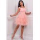 Rochie scurta roz pal cu pene din tulle Sandra 3 - jojofashion.ro