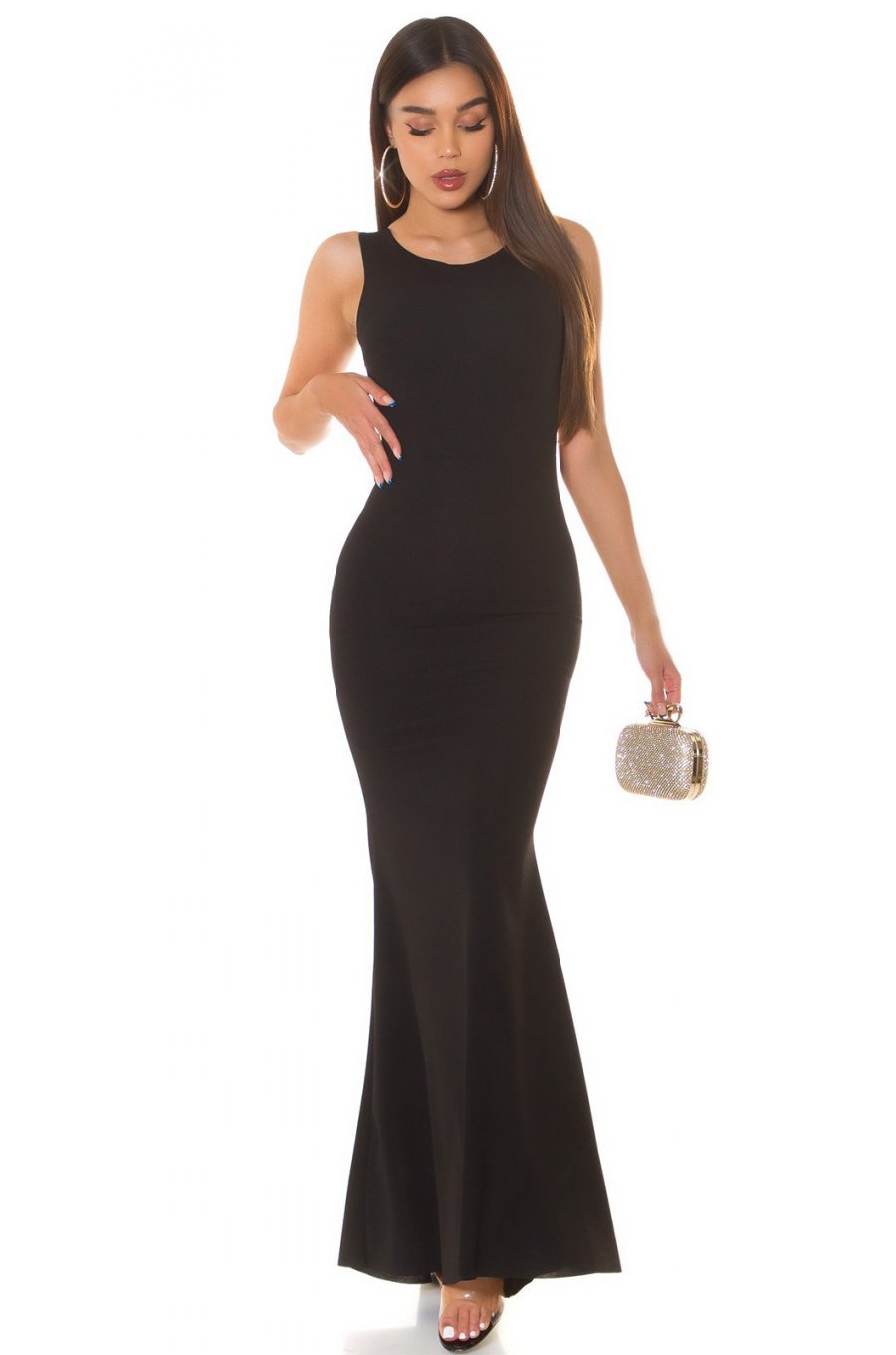 Rochie de seara lunga, neagra, mulata, tip sirena, cu spatele gol, Lace 2 - jojofashion.ro