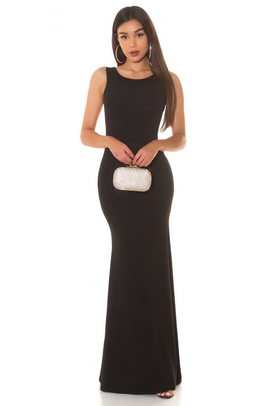 Rochie de seara lunga, neagra, mulata, tip sirena, cu spatele gol, Lace 4 - jojofashion.ro