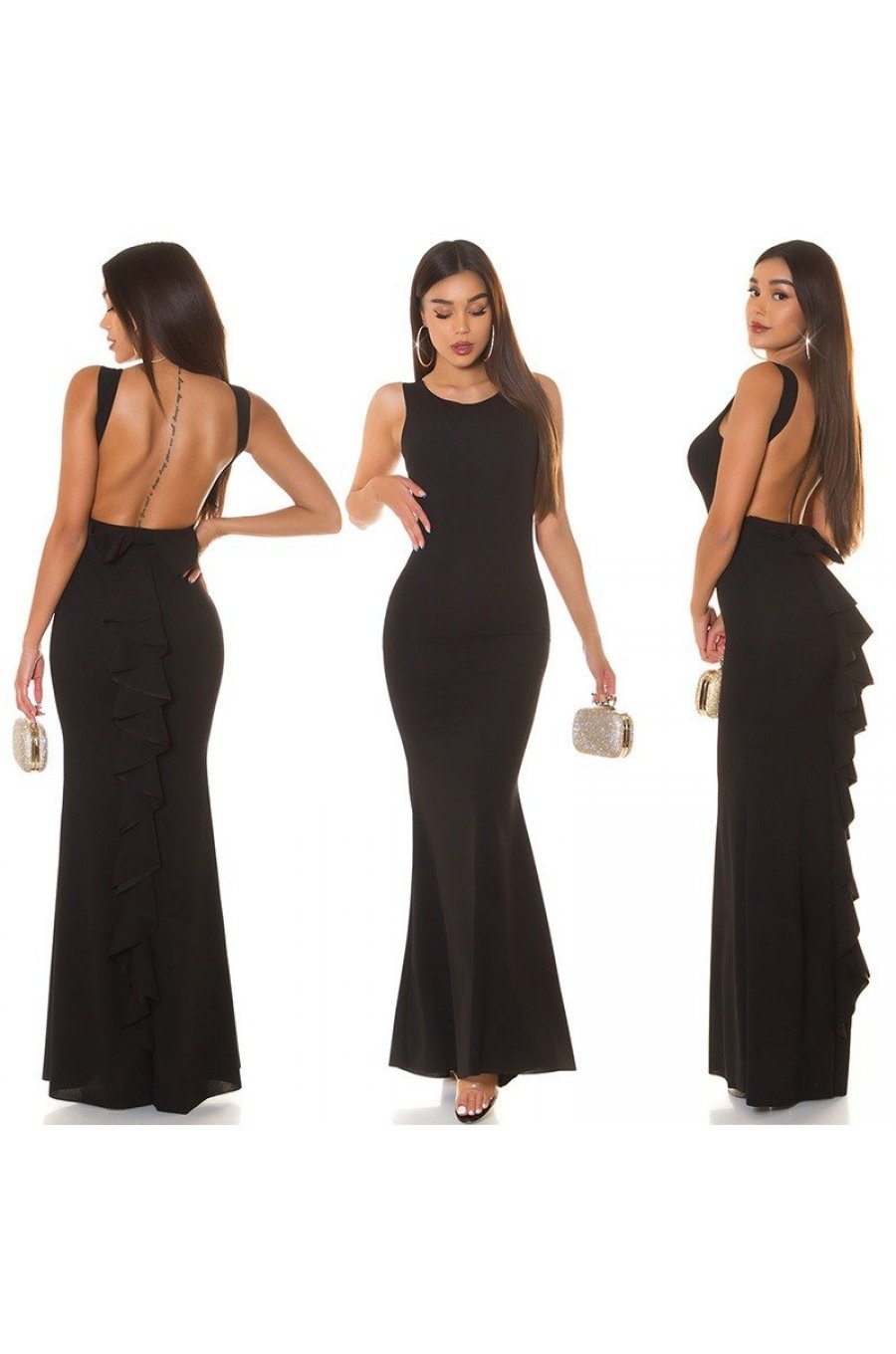 Rochie de seara lunga, neagra, mulata, tip sirena, cu spatele gol, Lace 5 - jojofashion.ro