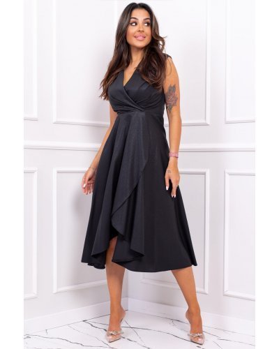 Rochii de Ocazie Elegante, Rochie midi neagra din brocard Greta - jojofashion.ro