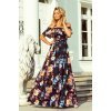 Rochie de vara lunga neagra cu flori colorate cu umerii goi si volane Georgia