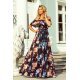 Rochie de vara lunga neagra cu flori colorate cu umerii goi si volane Georgia 2 - jojofashion.ro