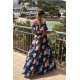 Rochie de vara lunga neagra cu flori colorate cu umerii goi si volane Georgia 5 - jojofashion.ro