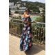 Rochie de vara lunga neagra cu flori colorate cu umerii goi si volane Georgia 4 - jojofashion.ro