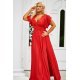 Rochie eleganta XXL lunga rosie din brocard si dantela Laura 2 - jojofashion.ro
