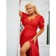 Rochie eleganta XXL lunga rosie din brocard si dantela Laura 3 - jojofashion.ro