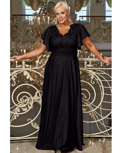 Rochie lunga eleganta neagra din brocard si dantela Laura Rochii lungi, Rochie lunga eleganta neagra din brocard si dantela Laura - jojofashion.ro