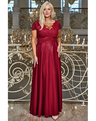 Rochie eleganta in marimi mari, lunga, brocard burgundy, Carmen2 Rochii lungi, Rochie eleganta in marimi mari, lunga, brocard burgundy, Carmen2 - jojofashion.ro