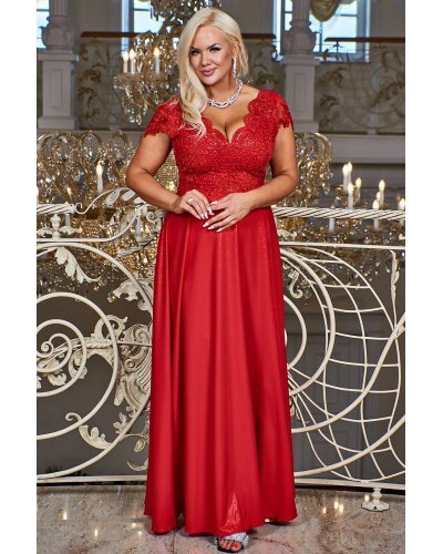 Rochie lunga rosie din dantela si brocard Carmen2 Rochii lungi, Rochie lunga rosie din dantela si brocard Carmen2 - jojofashion.ro