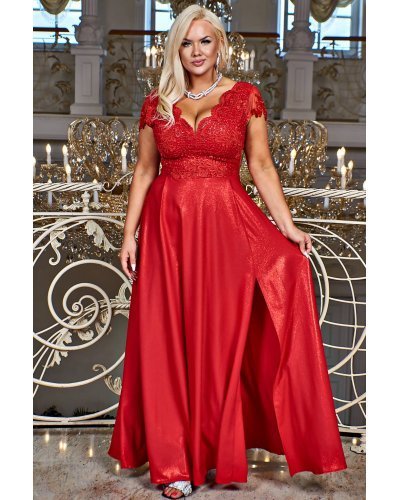 Rochie lunga rosie din dantela si brocard Carmen2 Rochii lungi, Rochie lunga rosie din dantela si brocard Carmen2 - jojofashion.ro