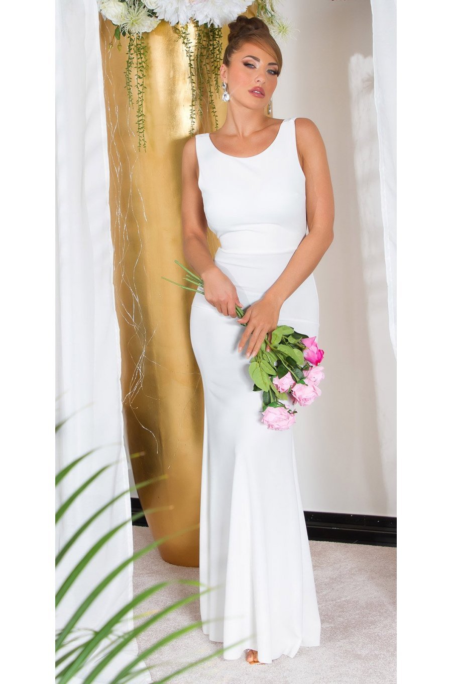 Rochie lunga alba tip sirena cu spatele gol Lace 2 - jojofashion.ro