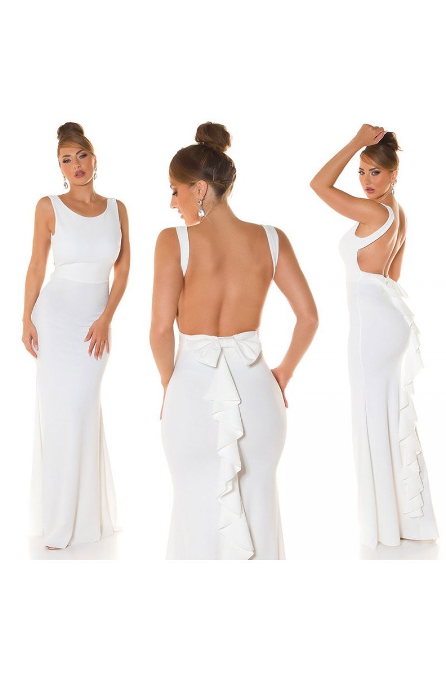 Rochie lunga alba tip sirena cu spatele gol Lace 6 - jojofashion.ro