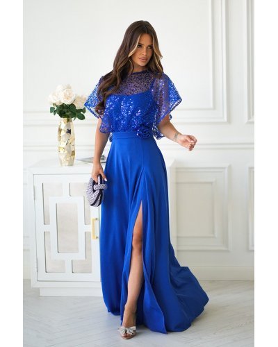 Rochie eleganta lunga albastra cu paiete pe bust vaporoasa Azaliya Rochii, Rochie eleganta lunga albastra cu paiete pe bust vaporoasa Azaliya - jojofashion.ro