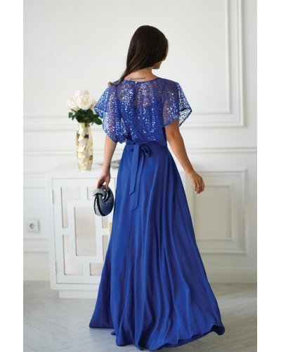 Rochie eleganta lunga albastra cu paiete pe bust vaporoasa Azaliya Rochii, Rochie eleganta lunga albastra cu paiete pe bust vaporoasa Azaliya - jojofashion.ro