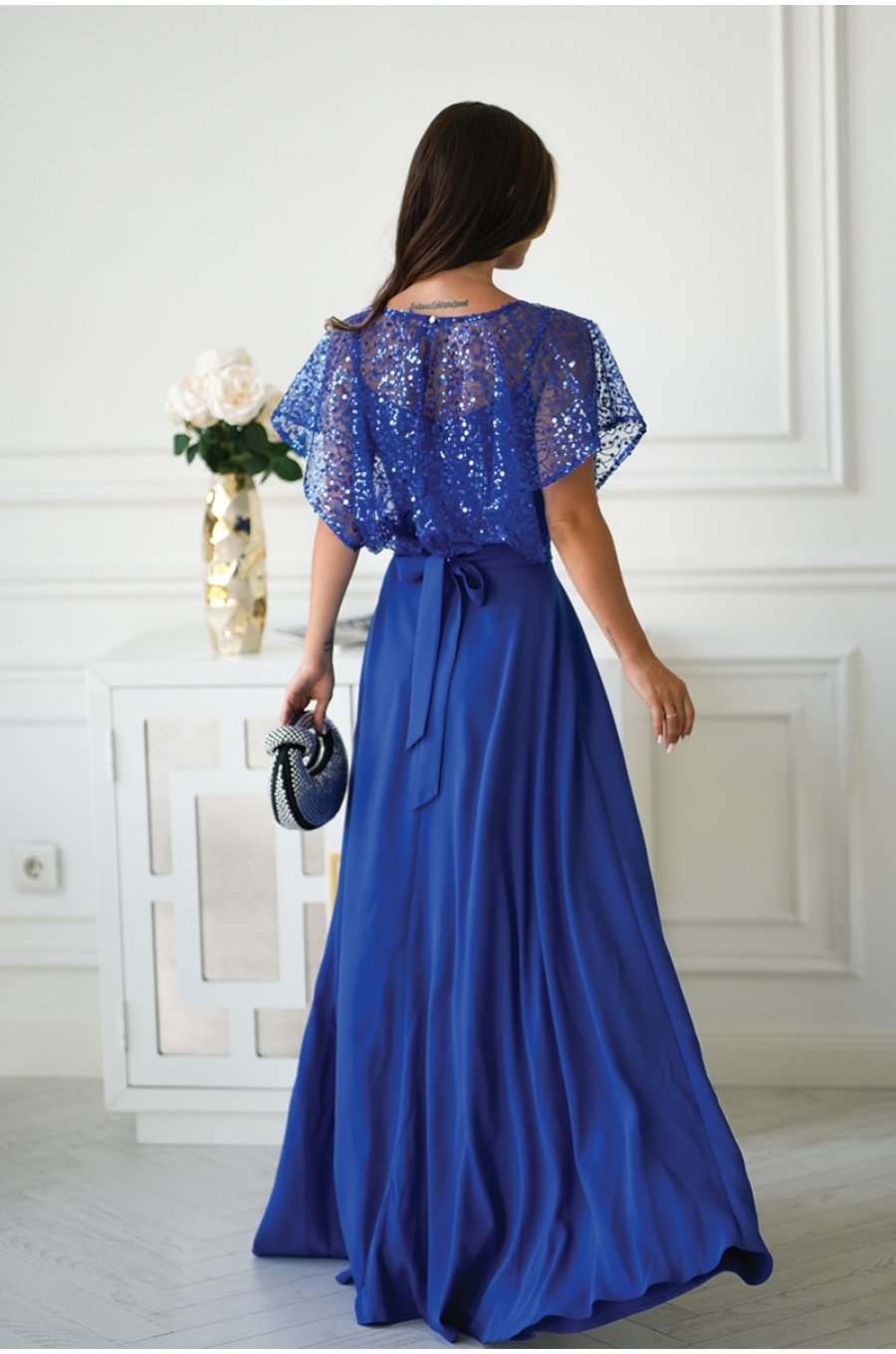 Rochie eleganta lunga albastra cu paiete pe bust vaporoasa Azaliya 2 - jojofashion.ro