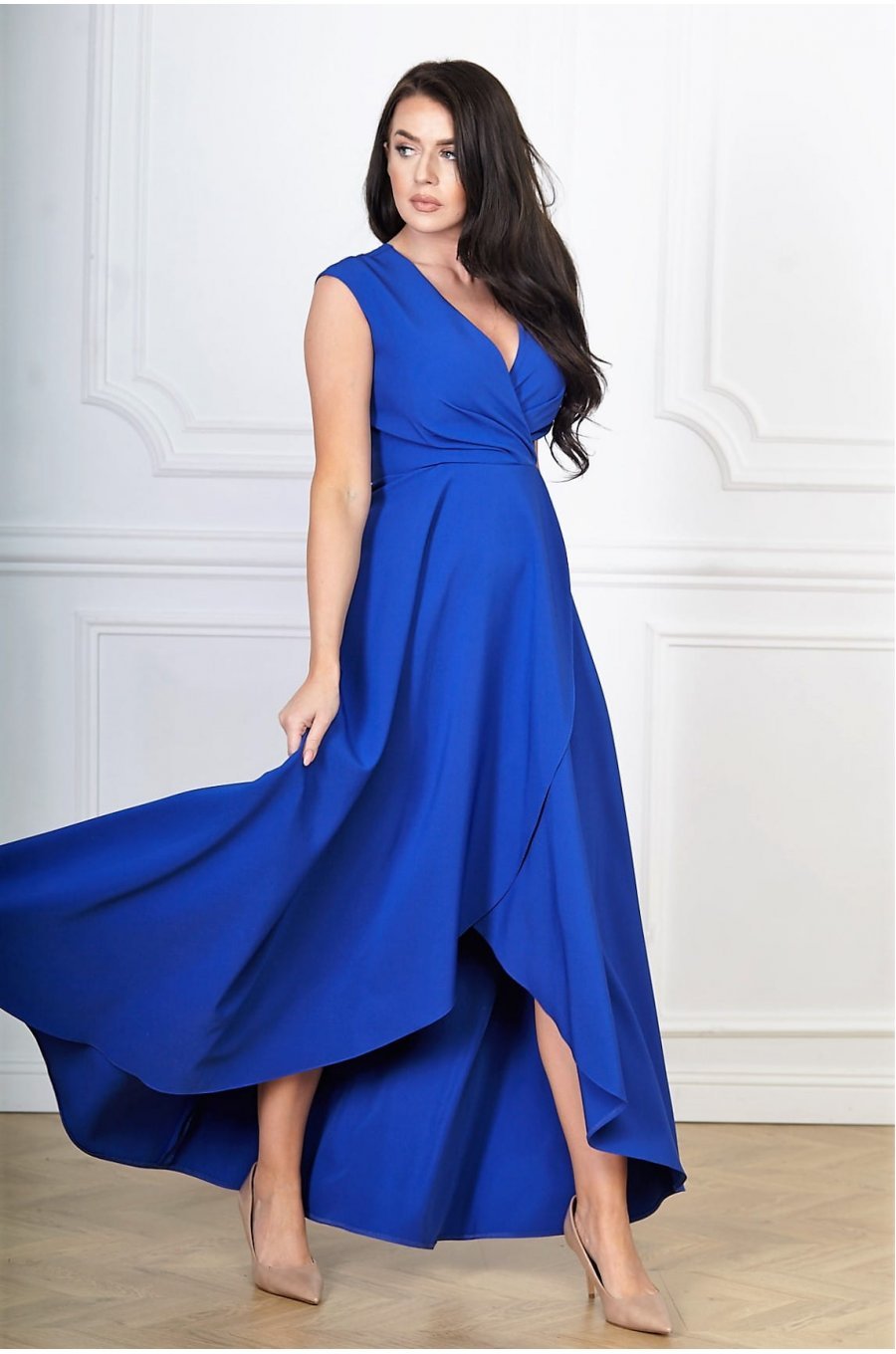 Rochie eleganta lunga, albastra, petrecuta, asimetrica, Gracia2 1 - jojofashion.ro