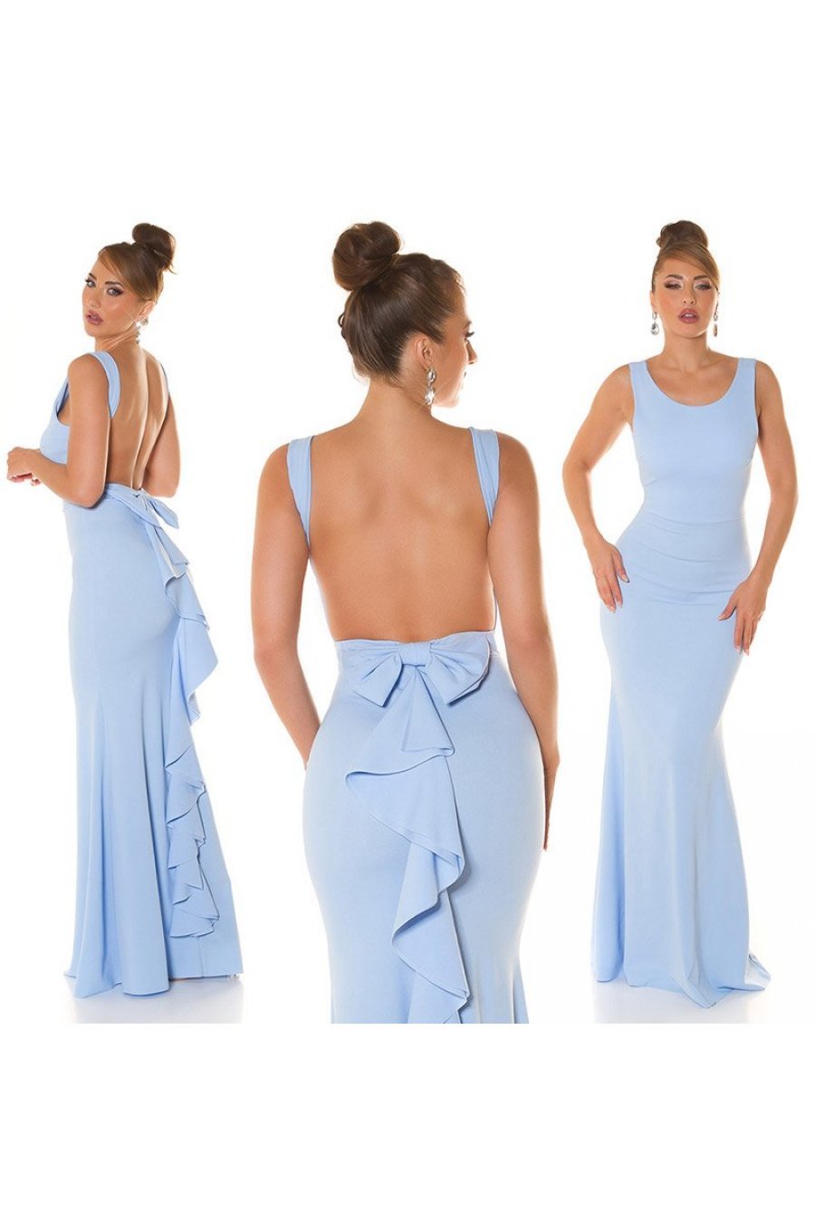 Rochie eleganta lunga, baby blue, mulata, tip sirena, cu spatele gol, Lace 7 - jojofashion.ro