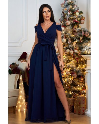 Rochie lunga bleumarin vaporoasa Venus2 Rochii lungi, Rochie lunga bleumarin vaporoasa Venus2 - jojofashion.ro