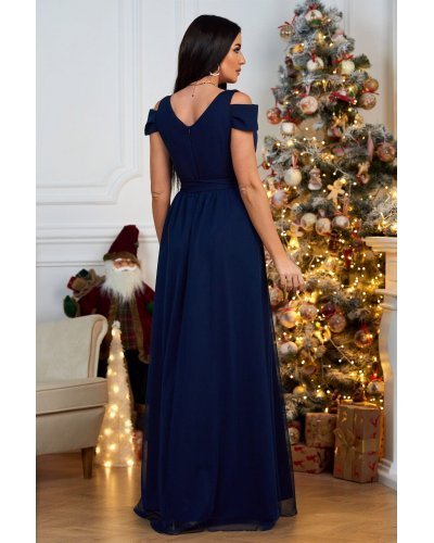 Rochie lunga bleumarin vaporoasa Venus2 Rochii lungi, Rochie lunga bleumarin vaporoasa Venus2 - jojofashion.ro