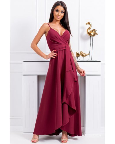 Rochie  lunga burgundy asimetrica petrecuta LiviaB2 - jojofashion.ro