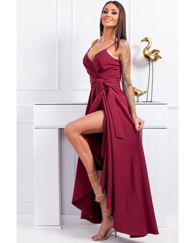 Rochie  lunga burgundy asimetrica petrecuta LiviaB2 - jojofashion.ro