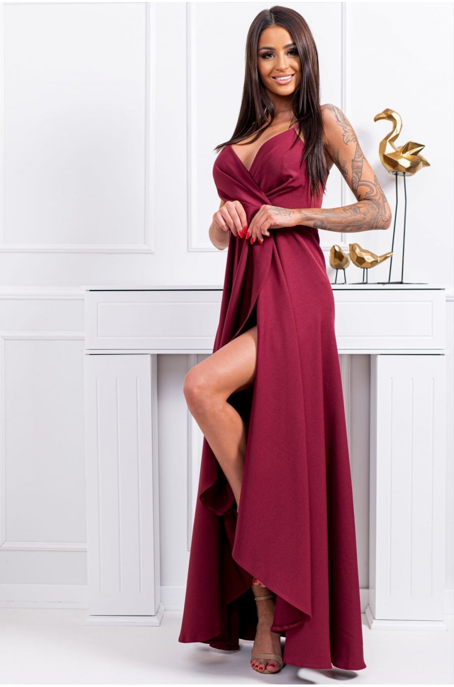 Rochie lunga burgundy asimetrica petrecuta LiviaB2 Rochie lunga burgundy asimetrica petrecuta LiviaB2 5 - jojofashion.ro