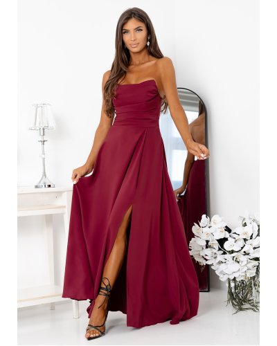 Rochii de nasa, Rochie eleganta lunga burgundy cu bust tip corset cu umerii goi VenussW  - jojofashion.ro