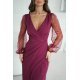 Rochie eleganta lunga burgundy cu maneca lunga din paiete Deluxe 5 - jojofashion.ro