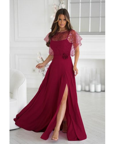 Rochie eleganta lunga burgundy cu paiete vaporoasa Azaliya Rochii lungi, Rochie eleganta lunga burgundy cu paiete vaporoasa Azaliya - jojofashion.ro