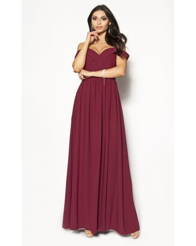Rochie lunga burgundy cu umerii goi vaporoasa Kosmina Rochii lungi, Rochie lunga burgundy cu umerii goi vaporoasa Kosmina - jojofashion.ro