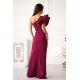 Rochie eleganta lunga burgundy cu un umar gol cu volan si pene Reyna 4 - jojofashion.ro