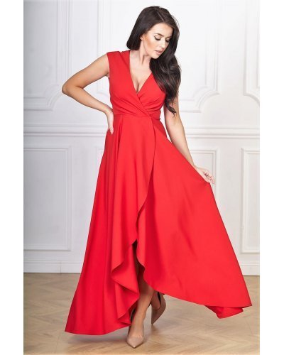 Rochie lunga rosie petrecuta asimetrica Gracia2 Rochii lungi, Rochie lunga rosie petrecuta asimetrica Gracia2 - jojofashion.ro