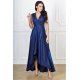 Rochie eleganta lunga, din brocard, bleumarin navy, petrecuta, asimetrica, Gracia 2 - jojofashion.ro