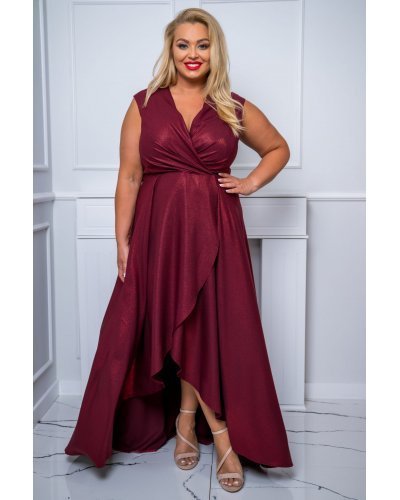 Rochie lunga din brocard burgundy asimetrica Gracia Rochii lungi, Rochie lunga din brocard burgundy asimetrica Gracia - jojofashion.ro