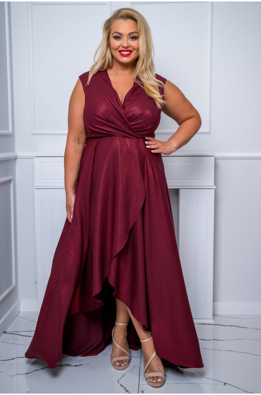Rochie lunga din brocard burgundy asimetrica Gracia Rochie lunga din brocard burgundy asimetrica Gracia 2 - jojofashion.ro
