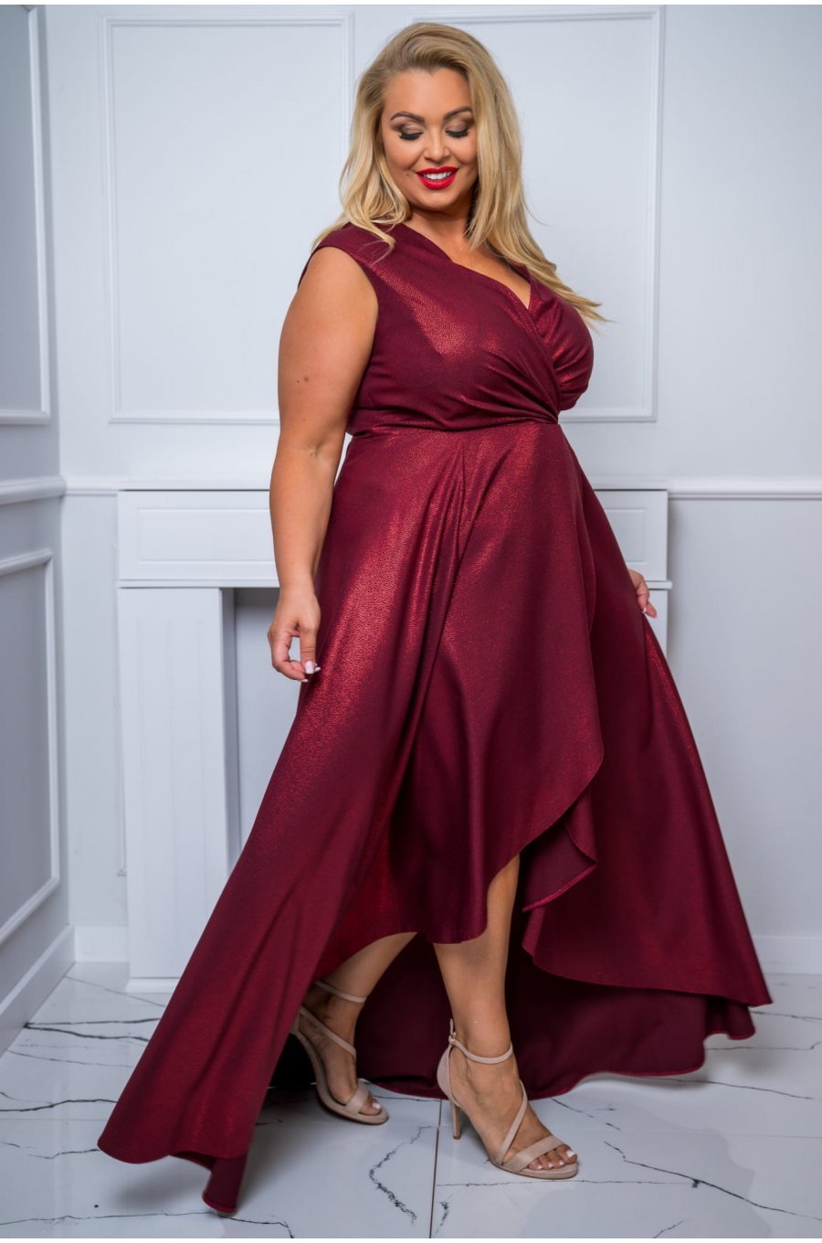 Rochie lunga din brocard burgundy asimetrica Gracia Rochie lunga din brocard burgundy asimetrica Gracia 3 - jojofashion.ro