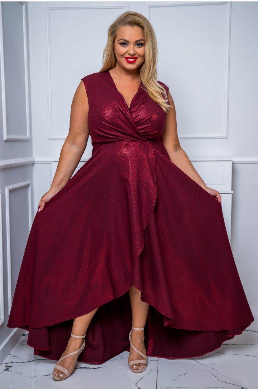 Rochie lunga din brocard burgundy asimetrica Gracia Rochie lunga din brocard burgundy asimetrica Gracia 4 - jojofashion.ro