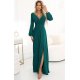 Rochie eleganta lunga din brocard verde cu maneca lunga Roselia 2 - jojofashion.ro