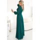 Rochie eleganta lunga din brocard verde cu maneca lunga Roselia 3 - jojofashion.ro