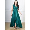 Rochie lunga verde din brocard asimetrica Gracia