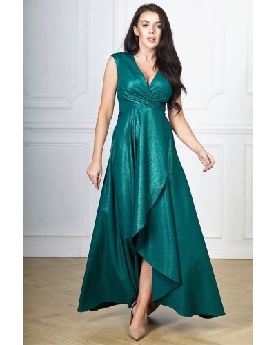 Rochie lunga verde din brocard asimetrica Gracia Rochii lungi, Rochie lunga verde din brocard asimetrica Gracia - jojofashion.ro
