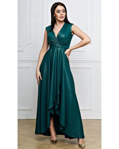 Rochie lunga verde din brocard asimetrica Gracia Rochii lungi, Rochie lunga verde din brocard asimetrica Gracia - jojofashion.ro