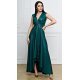 Rochie eleganta lunga, din brocard, verde, petrecuta, asimetrica, Gracia 3 - jojofashion.ro