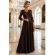 Rochie eleganta lunga din dantela maro ciocolatiu cu maneca treisferturi Allegria 2 - jojofashion.ro