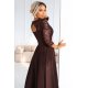 Rochie eleganta lunga din dantela maro ciocolatiu cu maneca treisferturi Allegria 3 - jojofashion.ro