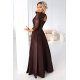 Rochie eleganta lunga din dantela maro ciocolatiu cu maneca treisferturi Allegria 4 - jojofashion.ro