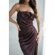 Rochie eleganta lunga din satin maro ciocolatiu mulata cu umerii goi si trandafir drapat GlamourB 5 - jojofashion.ro