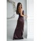 Rochie eleganta lunga din satin maro ciocolatiu mulata cu umerii goi si trandafir drapat GlamourB 3 - jojofashion.ro